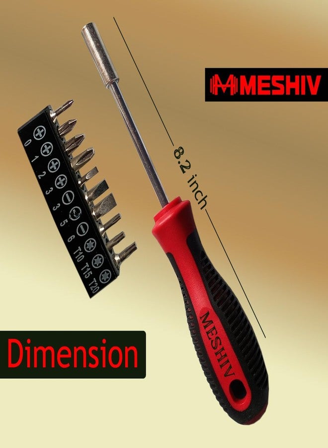 MESHIV مجموعة مفكات براغي Meshiv 10 في 1، مفك براغي مغناطيسي دقيق مع 10 رؤوس/قطع بمقبض طويل للاستخدام المنزلي والجراج والصناعي | مجموعة أدوات متعددة الأغراض (أحمر - رقم الموديل 10 في 1) - Image 2